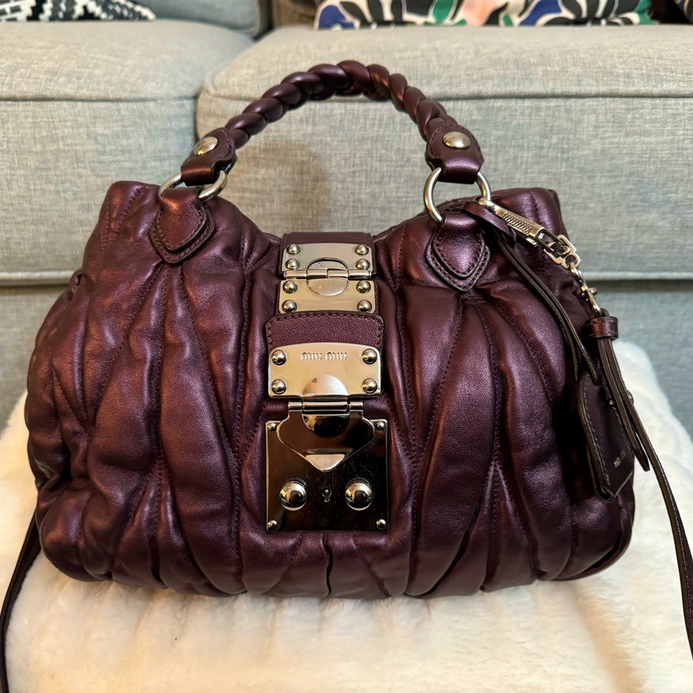 Miu Miu Leather Matelasse Metallic Purple Bag